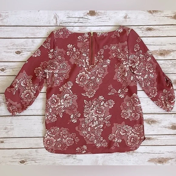 Pink Rose Floral 3/4 Sleeve Blouse - Picture 3 of 10